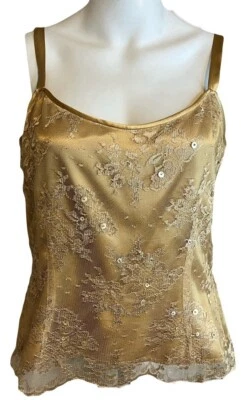 Vintage Y2K Gold Top w/Lace Overlay Camisole Tank Blouse Sz 8 Coquette Lolita - Image 1 of 4