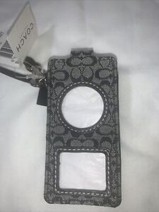 COACH Signature Black Canvas  Black Leather iPod Nano Case Wristlet