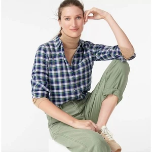 J. Crew Button Down Shirt Plaid Flannel Classic Fit Boyfriend Preppy US 00 NWT - Picture 1 of 14