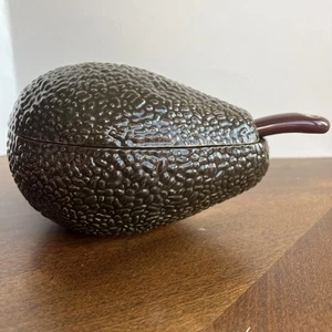 Avocado-Shaped Ceramic Guacamole Serving Bowl With Spoon, Lid - Picture 1 of 6
