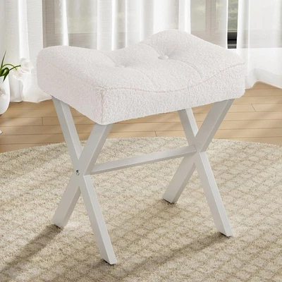 Silla taburete tocador de 18 pulgadas, banco tocador con patas X de metal, acento otomano St... Foto 1 de 4