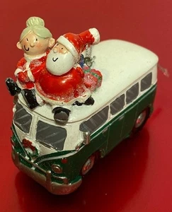 Volkswagen VW Bus Christmas Holiday Ornament With Santa & Mrs. Claus Riding - Picture 1 of 10