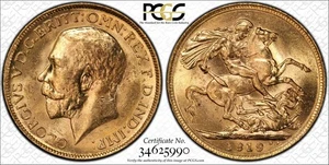 Australia KGV 1919 M Scarce Date Full Gold Sovereign Coin PCGS MS63 #5990 - Picture 1 of 1