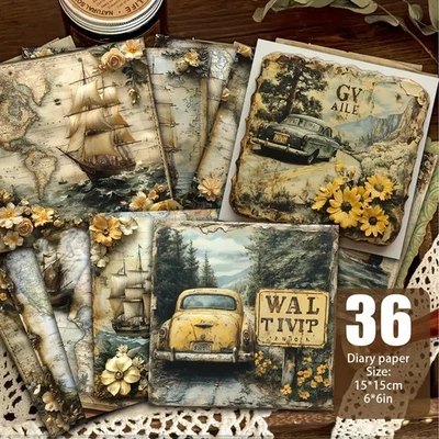 Vintage World Travel 36 Scrapbooking Papers World Travel Sailing Ship 6" 15x15cm - Image 1 of 4