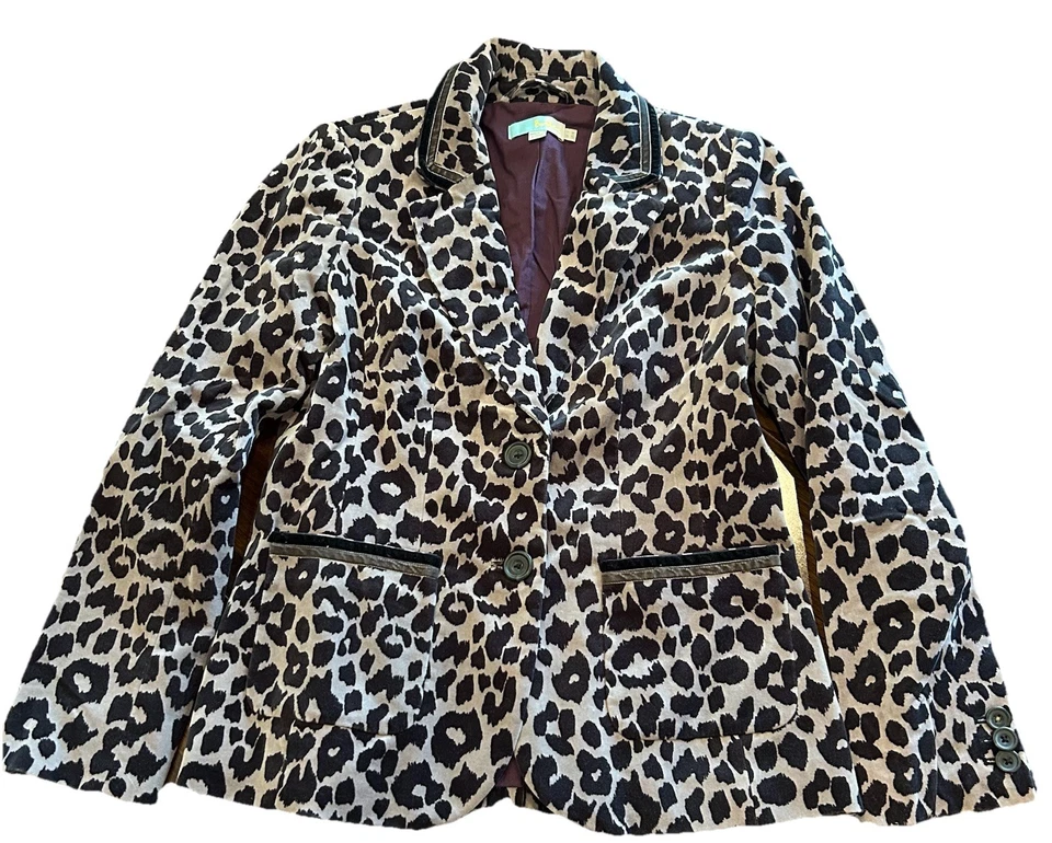 Chaqueta de Terciopelo Boden Estampado de Leopardo EE. UU. Talla 8 SUNTUOSA Y SENSUAL USADA EN EXCELENTE ESTADO Toda Temporada Foto 1 de 4