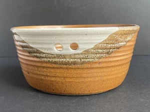 Brown Art Pottery w/ Holes Signed By Artist & Hand Made Home Décor Bread Bowl - Picture 1 of 16