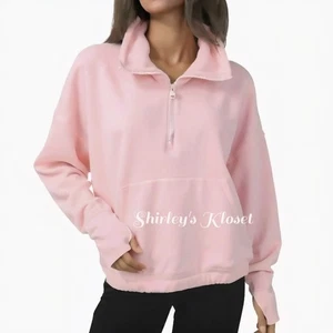 OLD NAVY Pink Pullover Fleece 1/4 Zip Top Kangaroo Pocket ThumbHoles Ladies XL - Picture 1 of 13