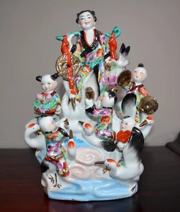 Rare Chinese Lucky Fortune Tree Porcelain Peach Lady Prosperity Longevity Statue - Picture 1 of 9