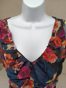 For Cynthia Womens XL Multicolor Floral Print Rouched Short Sleeve Blouse NWT - Picture 1 of 11