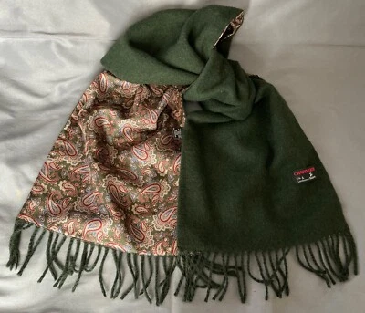 Vintage Chatsworth Silk/Lambswool Opera Scarf Green/Red+ Paisley 62x11 EXC Frngd - Image 1 of 4
