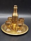 Vintage Miniature Brass Wine Bottle & Glasses On Tray - Bar Display Piece