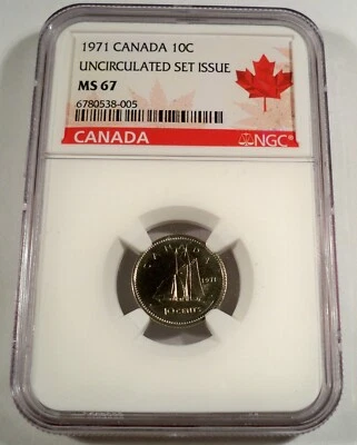 1971 10c NGC MS67 CANADA DIME BLUENOSE MINT UNCIRCULATED SET MS 67 - Image 1 of 4