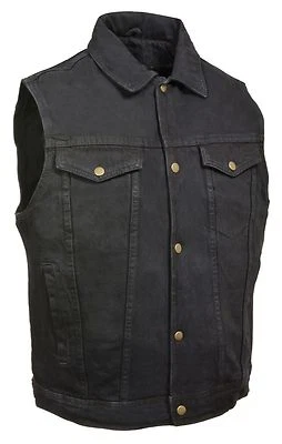 MEN'S MILWAUKEE  BIKER DENIM VEST JACKET GUN POCKETS W/COLLAR BLACK DENIM. - Image 1 of 4