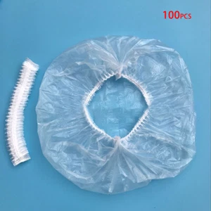 100x Disposable Clear Shower Caps For Bathroom Plastic Hat Waterproof Head CovP5 - Picture 1 of 6