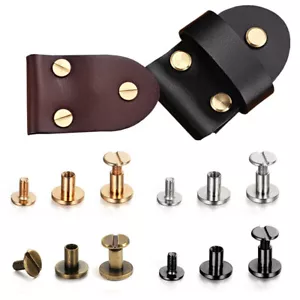 10Set Flat Belt Screw Leather Craft Chicago Nail Brass Solid Rivet Stud Head Acc - Picture 1 of 16