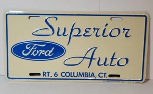 VTG NEW PRESSED METAL 1980s FORD DEALERSHIP LICENSE PLATE SUPERIOR CONNECTICUT   - Picture 1 of 5