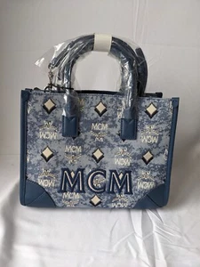 MCM Women Munchen Tote In Vintage Monogram Jacquard Blue. - Picture 1 of 3