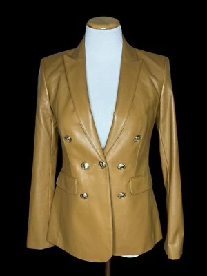 Blazer/chaqueta forrada con botones de cuero sintético Calvin Klein para mujer XS/S $139 Foto 1 de 4