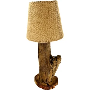 Table Lamp Small Driftwood Burlap Shade 13 Inches Tall Unique Handmade Electric  - Picture 1 of 12