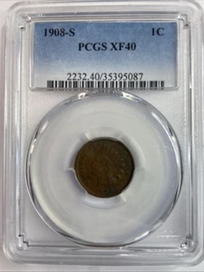 1908-S Indian Head Cent PCGS Graded XF 40 San Francisco - Picture 1 of 4