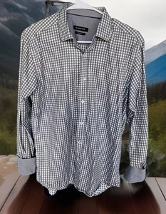 Bugatachi Gray White Plaid Long Sleeve Button Down Shirt - Men's Small - Picture 1 of 9