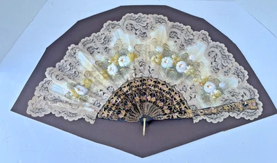 Винтажный, с принтом и ручной росписью, складной ручной вентилятор - изящный! - Изображение 1 из 4