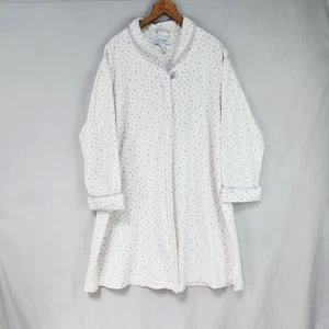 Villager Liz Claiborne Zip Up Robe Women's L White Purple Floral Cottage Granny - Picture 1 of 7