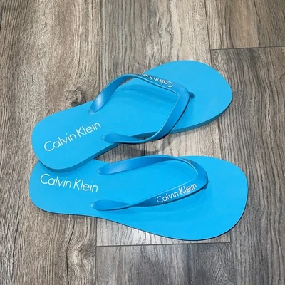 flip-flops CK CALVIN KLEIN JEANS beach or pool slippers logo printed on Aqua - Image 1 of 4
