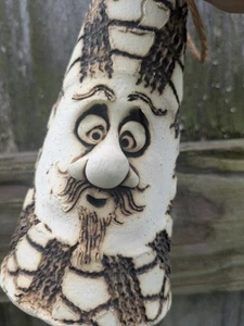Signed Ceramic Wind Chime by Lynda P. | Whimsical Cone-Shaped Moustache Man Face - Picture 1 of 11