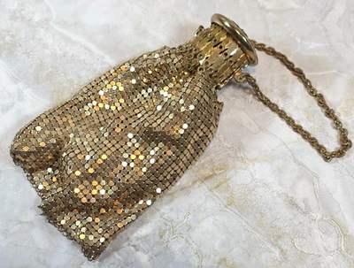 Bolsa de noite vintage Art Deco Whiting & Davis expansível top malha dourada bolsa mendigos - Imagem 1 de 4