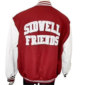 Sidwell Friends Mens XL Jacket Varsity Letterman Leather Wool Jacket RED WHITE - Picture 1 of 10