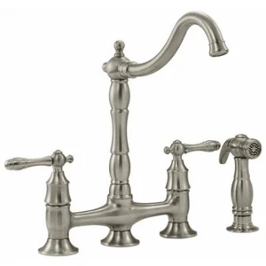 Lyndhurst Double Handle Bridge Kitchen Faucet with Side Sprayer in Brushed - Picture 1 of 7