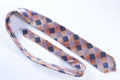 Stacy Adams Naranja Azul Multi Cuadros Patrón Microfibra Hombre Corbata 57" x 3.5" Foto 1 de 4