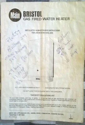 Main BRISTOL Gas Fired Water Heater Installation and Maintenance Instructions  - Image 1 of 4