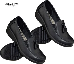 Ladies Cushion Walk Slip On Comfort Walking Nurse Flat Low Wedge Tassel Shoes Sz - Picture 1 of 15