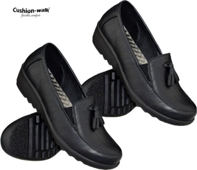 Ladies Cushion Walk Slip On Comfort Walking Nurse Flat Low Wedge Tassel Shoes Sz - Image 1 of 4