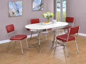 Cleveland 5 Piece Retro Oval Dining Set in White and Red - Picture 1 of 9