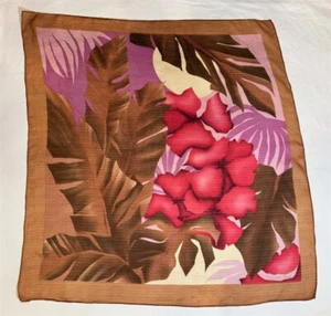 Large Oscar de la Renta Semi-Sheer Scarf Tropical Floral Brown Red Purple - Picture 1 of 2