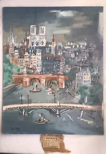 Jean Dufy Isle de la Cite estampado montado vintage - Imagen 1 de 12
