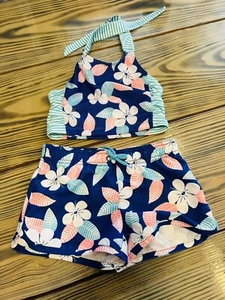 Gymboree Girls 5/6 Matching swim suit shorts/ Swim top blue floral - Picture 1 of 7
