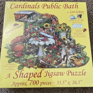 Rare Cardinals Public Bath 700 pc Shape Puzzle Art Lori Schory *BRAND NEW* 95697 - Picture 1 of 2