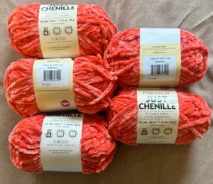 5 Knäuel Premier JUST CHENILLE lachsrot pink 1,76 Unzen je 65 Meter GLEICHER FARBSTOFF MENGE - Bild 1 von 5