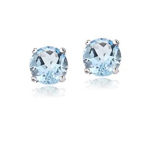 Topaz Round Studs Earrings Sterling Silver 2ct Blue