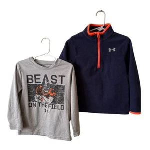 Under Armour Shirt Fleece Lot Boys 4 Gray Long Sleeve Navy QuarterZip - Picture 1 of 7
