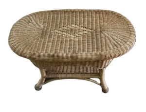 Vintage Shabby Boho Chic Wicker Rattan 2-Tier Coffee Table Bohemian Style Brown - Picture 1 of 12