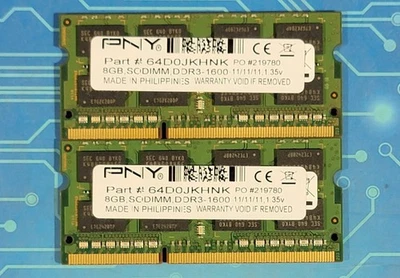 16GB (2x8GB) PC3-12800s DDR3-1600MHz 2Rx8 Non-ECC PNY 64D0JKHNK - Image 1 of 2