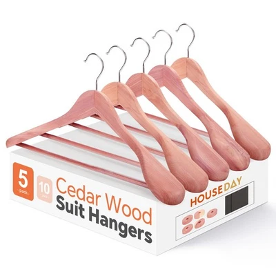 Wide Shoulder Cedar Hangers for Suits and Coats with Non Slip Pant Bar,360° S... - Image 1 of 4