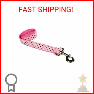 Medium Pink/Brown Polka Dot Dog Leash: 3/4" Wide, 6ft Length - Made in USA. - Image 1 of 2