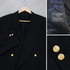 CANALI Double Breasted Blazer Mens 42R Black Wool Gold Button Sport Coat Vintage - Picture 1 of 7