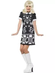 Ladies 1960s Monochrome Missy Mary Quant Mod Style Fancy Dress Costume - Picture 1 of 1